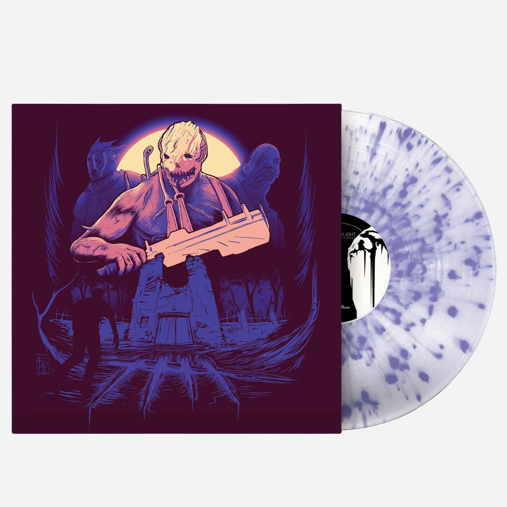 Vinyl record with a cover featuring a stylized illustration of The Trapper holding a machete on a dark background.