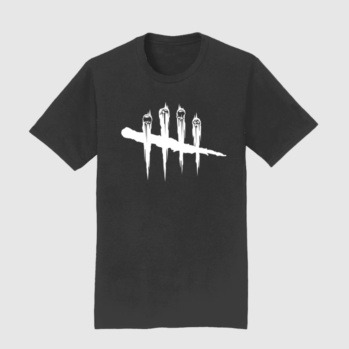 A black crew neck t-shirt with the 'Dead by Daylight' logo printed in white.