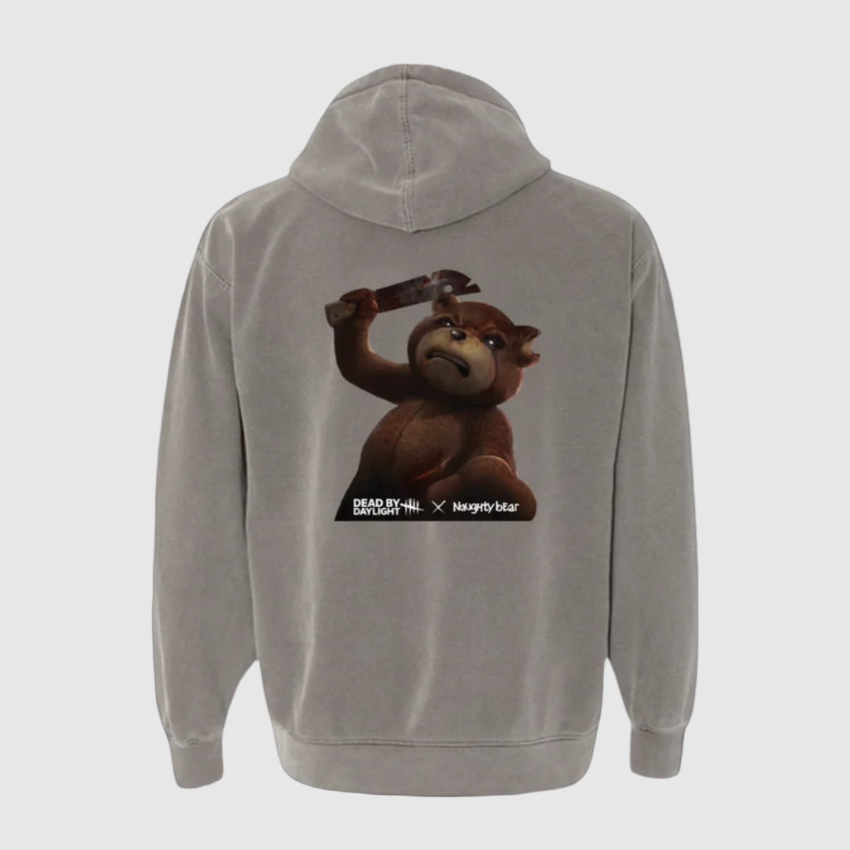 Gray hoodie with Naughty Bear graphic on the back