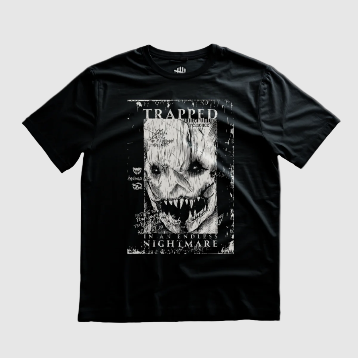 Dead by Daylight t-shirt with a graphic print of a character and the text 'TRAPPED IN AN ENDLESS NIGHTMARE'.