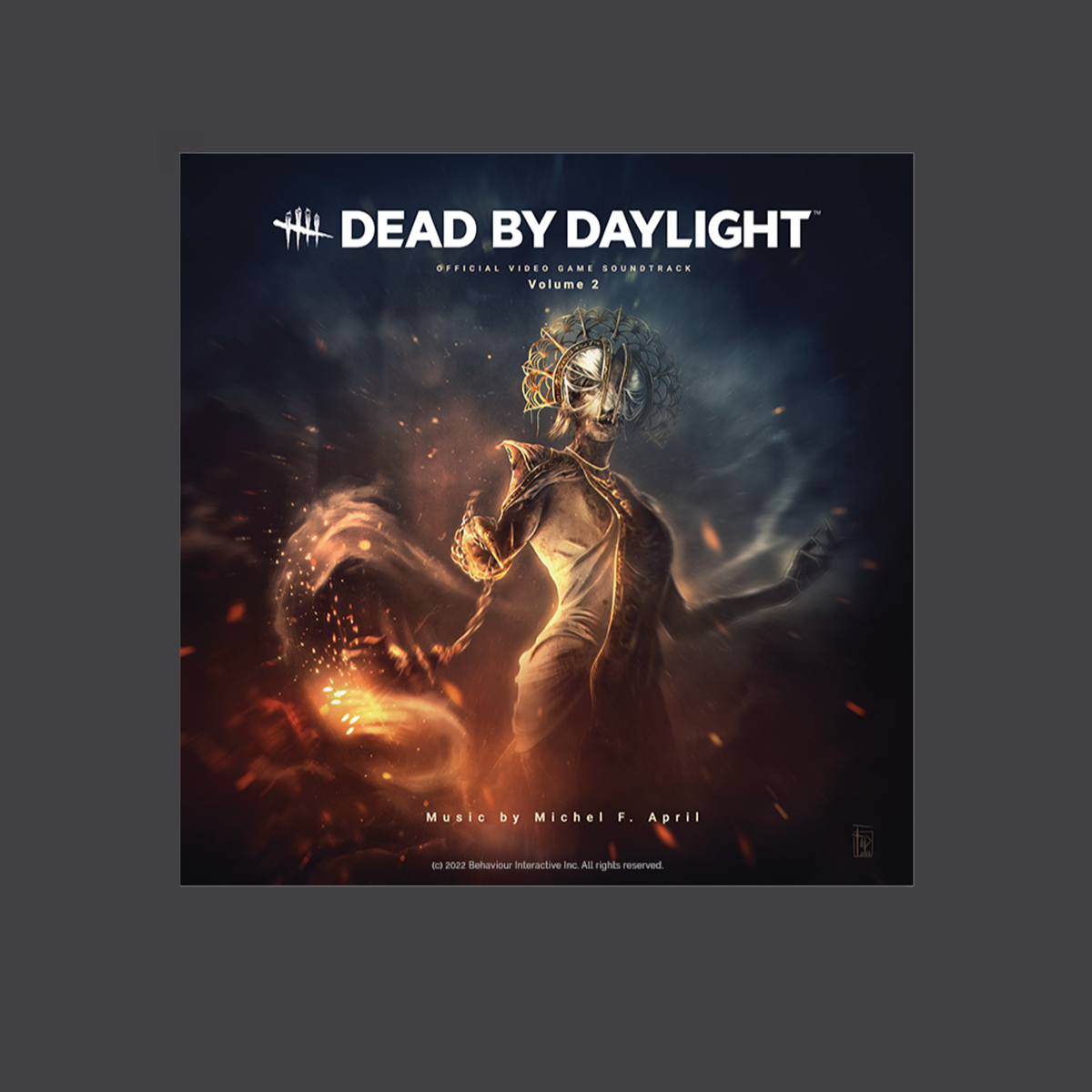 A poster featuring artwork for the official game soundtrack 'Dead by Daylight' Volume 2, depicting The Plague in a dynamic pose with a fiery backdrop.