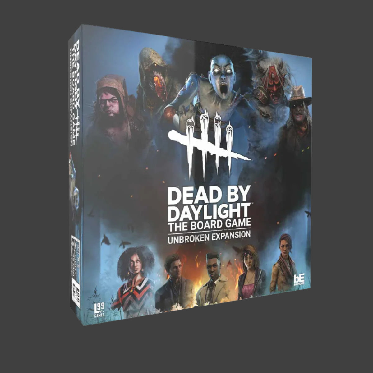 Dead by Daylight board game expansion box with character images on a white background