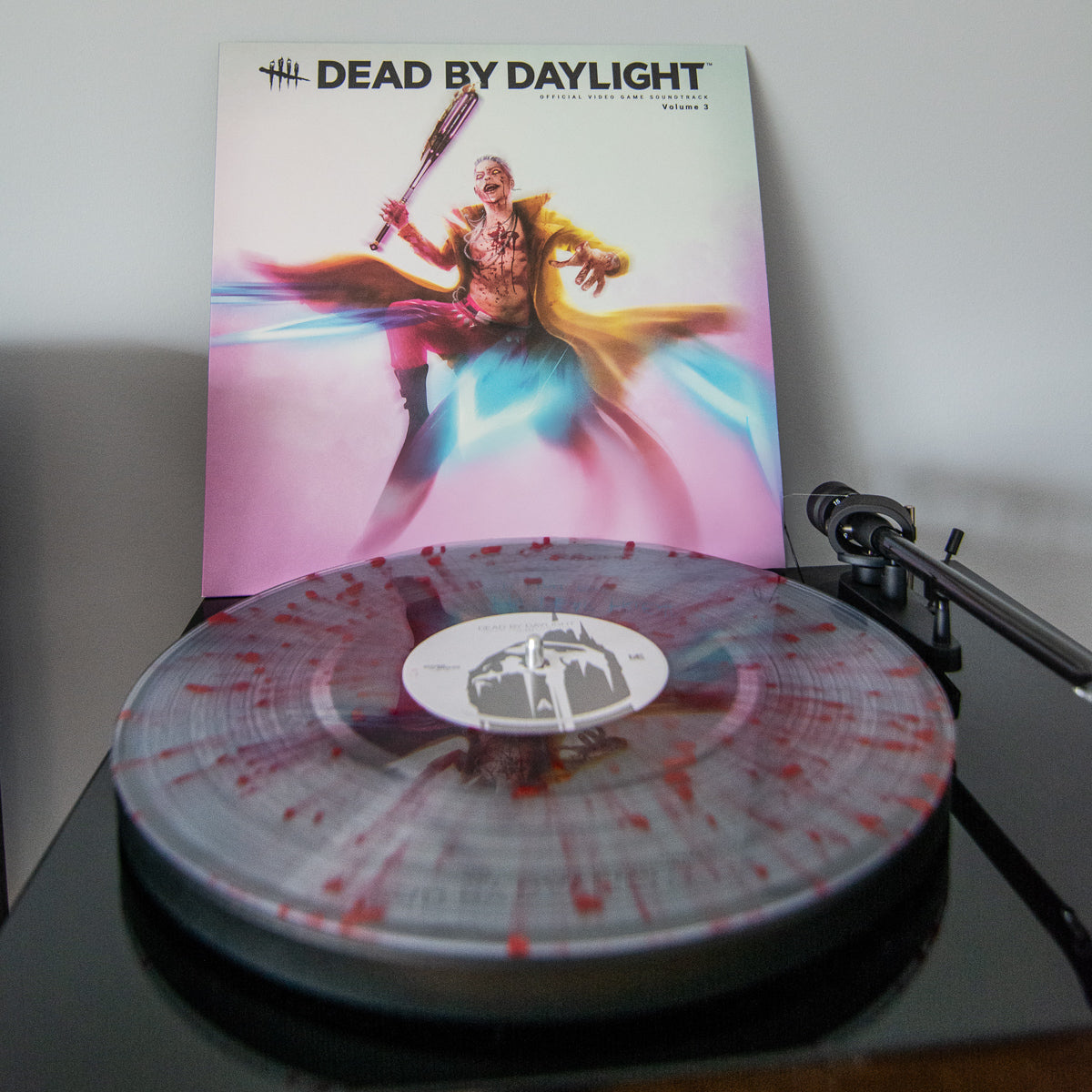 Vinyl record with 'Dead by Daylight' cover on a turntable