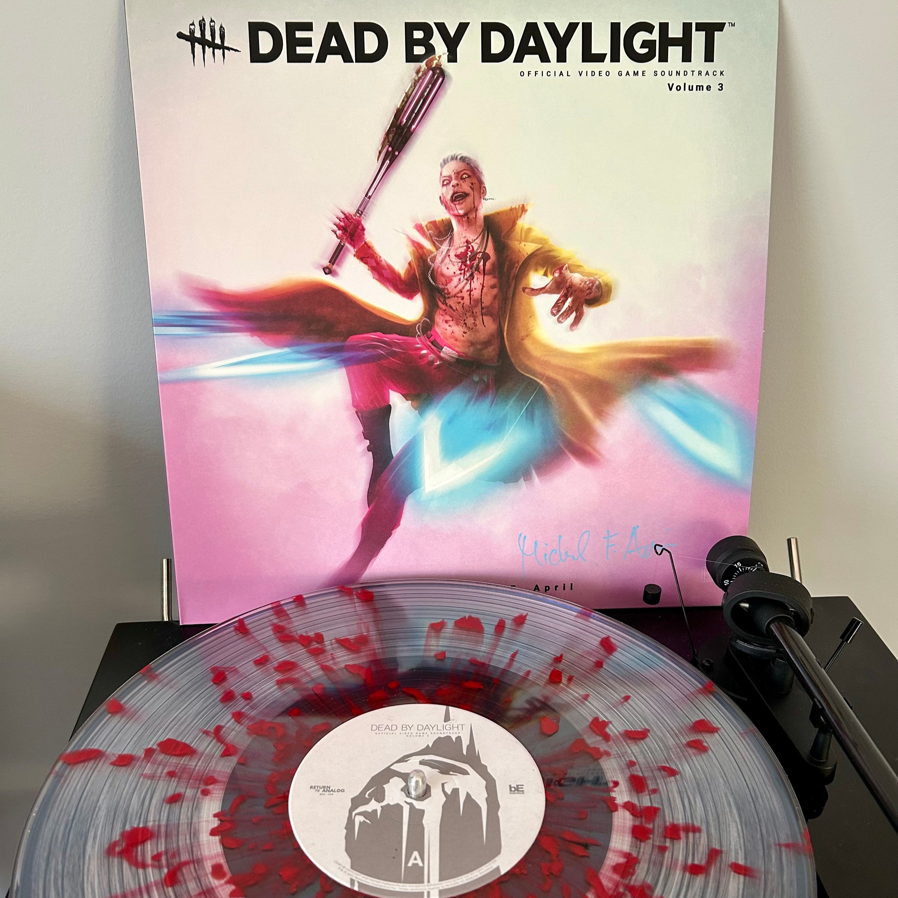 Vinyl record with 'Dead by Daylight' cover art on a turntable