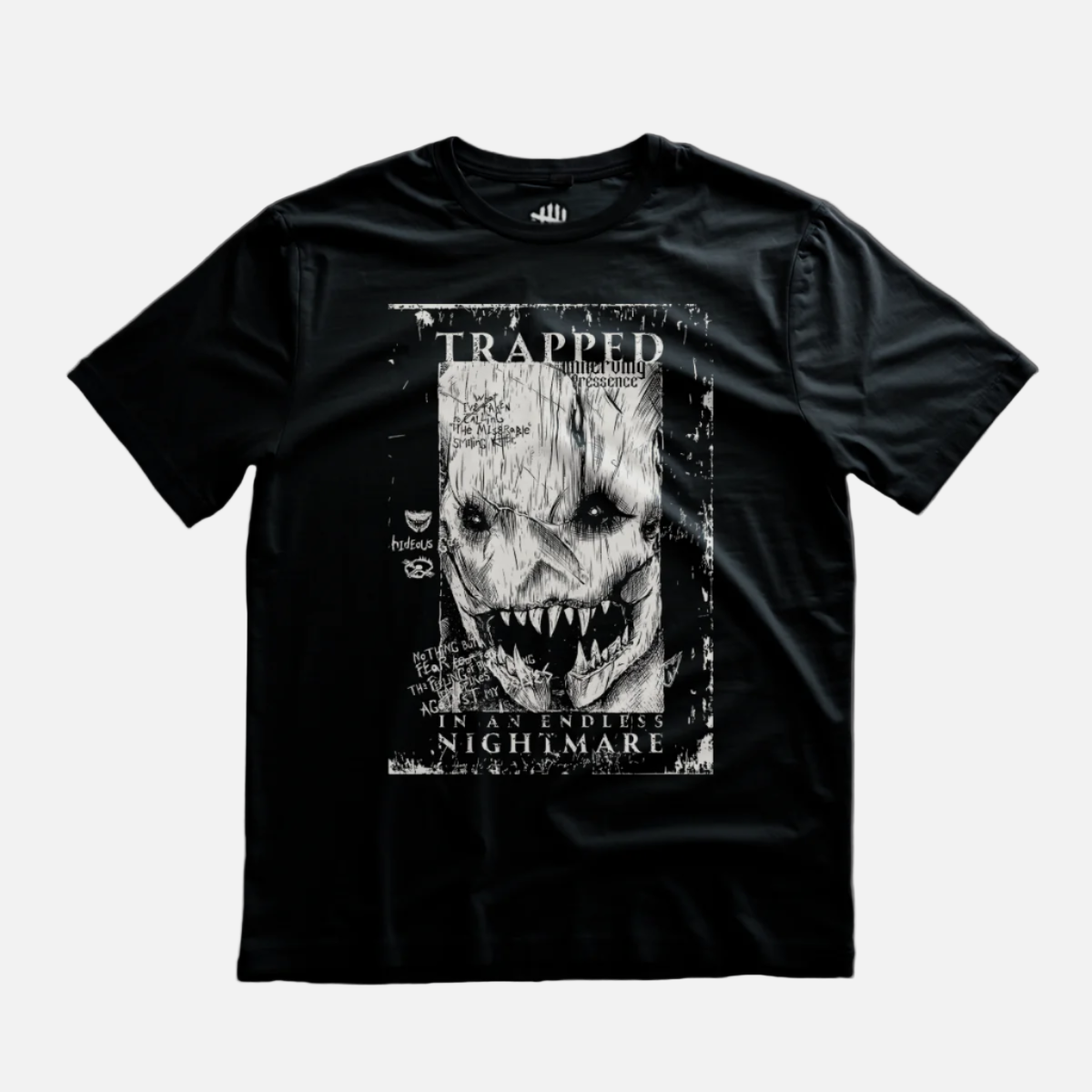 Dead by Daylight t-shirt with a graphic print of a character and the text 'TRAPPED IN AN ENDLESS NIGHTMARE'.