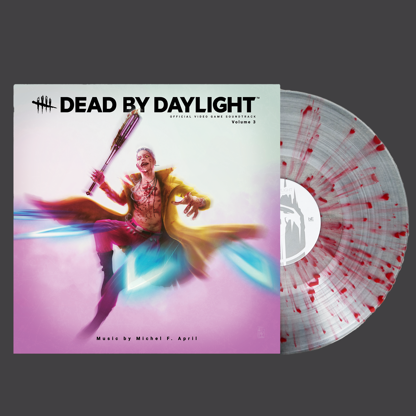 Vinyl record with 'Dead by Daylight' cover art on a gray background