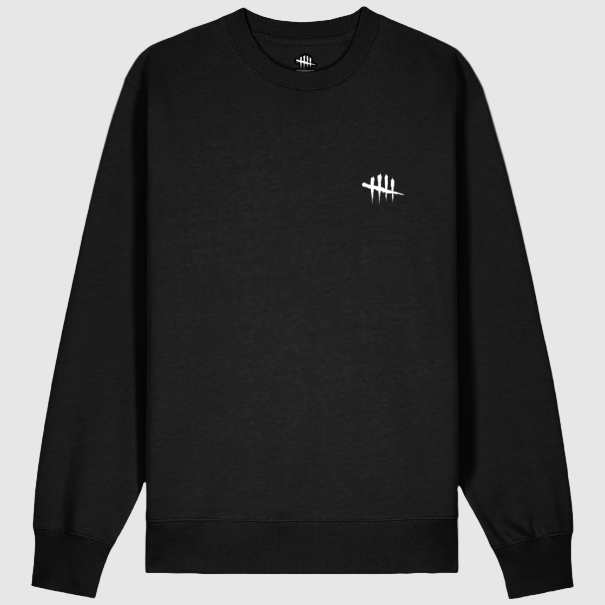 Black crewneck sweatshirt with the 'Dead by Daylight' logo in white on the upper left front side.