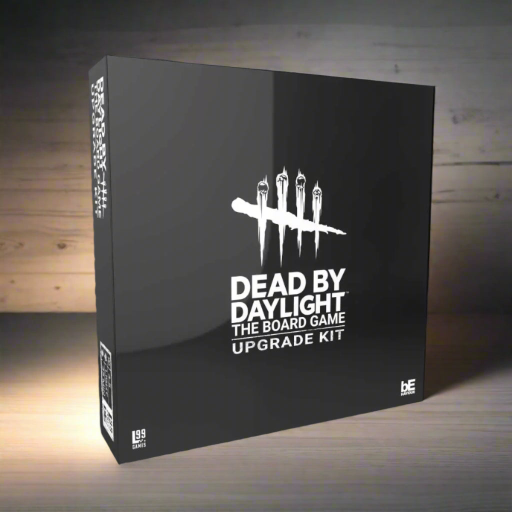 Black box of 'Dead by Daylight' board game upgrade kit with white text and logo.